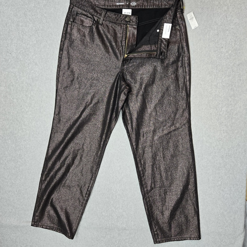 Old Navy Women Jeans 14 Black Shine Denim‎ HR OG Loose High-Rise Jeans NWT
